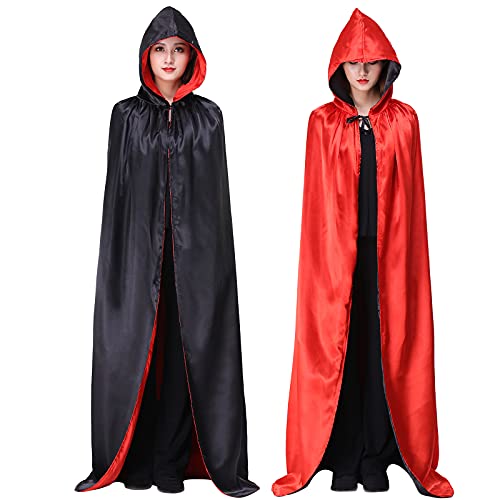 Myir JUN Mantello Vampiro Nero Rosso, Adulto Bambini Mantello con Cappuccio Donna Uomo Costumi Halloween Mantelli Costume (L)